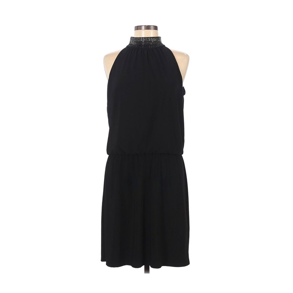 White House Black Market Black Halter Midi Dress with Embellished Neck